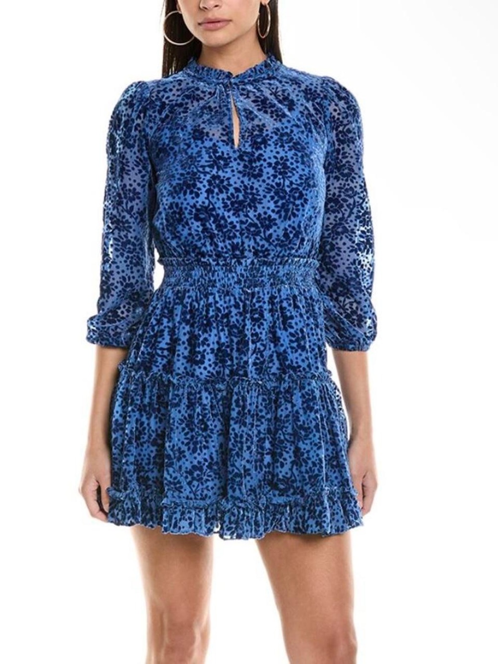 Shoshanna Sasha Burnout Velvet Mini Dress Blue Floral Size 0